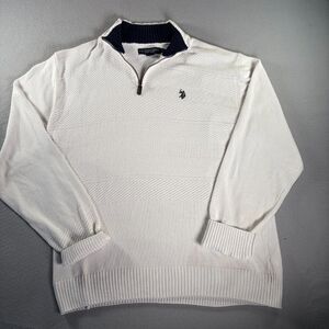 U.S. Polo Assn. Men’s XL Quarter Zip Sweater Textured Knit Pullover All White